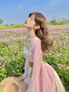 Secfly Yukata Pure Desire Style Japanese Bathrobe Floral Print Puffy Summer Dress Pink Colorful Womens Fashion Clothing