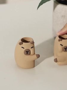 2Pcs/Set Capybara Toothbrush Holder Creative Cartoon Base Frame For Couple ToothBrush Shelf Storage Rack Bathroom Toiletries Birthday Gift