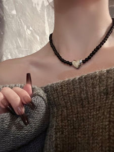 Black Beaded Metal Heart Necklace Cool Simple Style Personality Choker Chain Fashion Jewelry Accessory for Women Showdigu Brand
