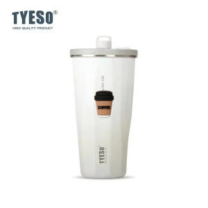 TYESO | Tyeso 600ML Stainless Steel Coffee Cup With Straw and Sticker Insulated Water Bottle Car Thermos Mug Cold Drink Vacuum Cup