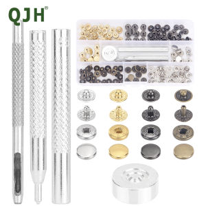 40 Set Leather Snap Fasteners Kit 10mm Metal Button Snaps Press Studs with 4 Setter Tools for Clothes Jeans Bracelets Bags