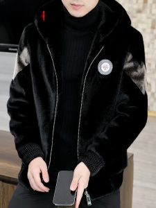 HENGYUANXIANG | Hengyuanxiang Mens Short Thickened Autumn Winter Coat Mink Velvet Jacket Warm Faux Fur Hooded Mens Clothing Youth Fashion