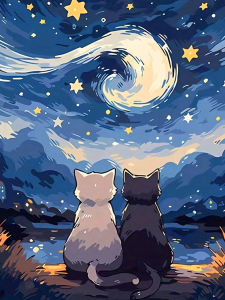 The Cat Under The Starry Sky Cross Stitch Kit 11ct Canvas Fabric Cloth Cotton Thread Embroidery Diy Handmade Gift