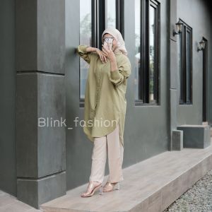 Kemaja Tunik Katun Linen - Tunik Wanita Terbaru Standar & Jumbo Bahan Katun Linen Style Elegan Simpel - Best Quality Bisa COD