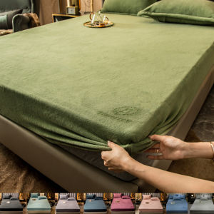Velvet Winter Warm Elastic Fitted Sheet Mattress Protector Cover Super Soft King Queen Size Bed Sheet Not Include Pillowcase