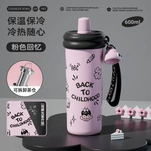 Large Capacity Ceramic Insulated Coffee Cup for Women Students Straw Water Cup Heat Preservation Ice Preservation Cool Design