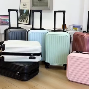 DULEPIG 20 Inch Swivel Wheel Password Lock Pure Color Striped Carry On Suitcase Business Travel