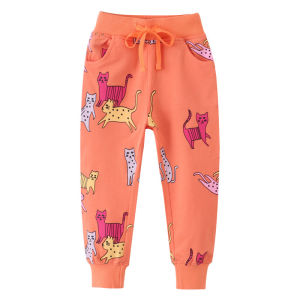 Jumping Meters New Arrival Cats Print Drawstring Boys Girls Sweatpants Full Length Childrens Clothes Trousers Pants Animals