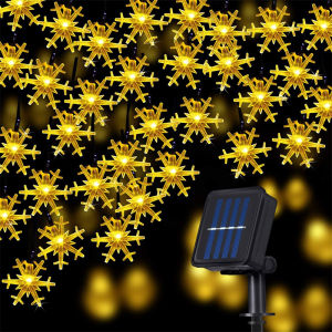 Solar String Lights Christmas Snowflake Lights 5M 20LED Warm White with 8 Modes Waterproof Patio Light for Garden Party Decoration