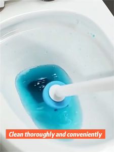 Ecoco Disposable Toilet Brush Wall Mounted 360 Revolving Head with Cleaning Liquid inside Long Handle with disposable head to change