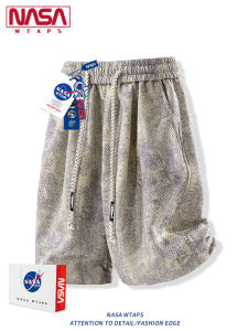 NASA WTAPS Mens Casual Tie-Dye Loose Fit Ice Sensation Breathable Shorts Summer Sport Five-Quarter Length Polyester Fiber