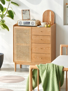 YUANSHI YUANSU | Natural Wood and Rattan Nordic Style Storage Cabinet