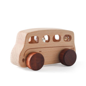 Wooden Rolling Ball Bus Toys 0 12 Months Baby Toys Acrylic Beads Hollow Cabin Natural Wood Safe Non Toxic Baby Educational Car
