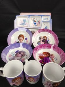 Disney Frozen II Meal Time Frozen Meal Set Melamine Set Kids Plate Set Kids Bowl Kids Spoon and Fork Set - Plate Bowl Cup (3 in 1) Deep Plate Soup Bowl Handle Bowl Mug Fork Spoon Cutlery for Girls Kids Children (Dining Set)