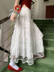 Váy Chữ a Xếp Ly Trắng Cạp Cao Mùa Hè Cho Nữ Váy Dài Xếp Ly Kiểu Pháp Váy Midi Chữ a Xếp Ly Ren Viền Cho Nữ