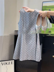 YUFUQING | French Vintage Grey Summer New Style Womens Dress Slimming Waist Round Neck Sleeveless Vest Short Skirt High Waist A-Line Skirt