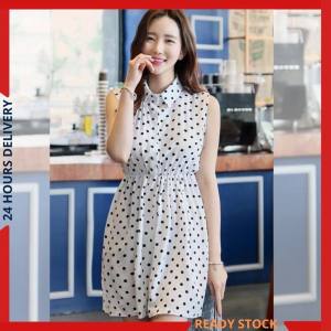 CFBOUTIQUE Korean Style Trendy Women Fashion Polka Dot Sleeveless Collar Button Ladies Summer Casual Dress
