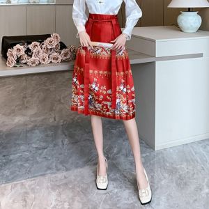 กระโปรงทรงเอแบบสั้นแปดส่วนสไตล์จีนแบบใหม่กระโปรงครึ่งท่อนสำหรับผู้หญิงชุดใส่ทำงานใส่ในชีวิตประจำวันสำหรับคนตัวเล็ก150