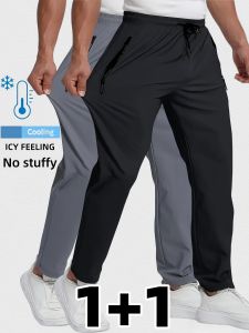 Pants Thin Quick-Dry Flat Mens Summer Nylon Ice Silk Long Feet Stretch Breathable Large Size Casual Baggy Clothes Large Size
