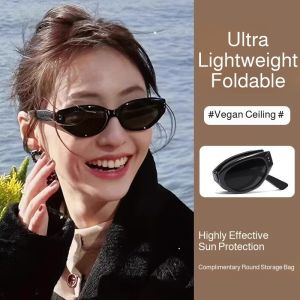 Minimalist Oval Cat-eye Glasses Womens Fashion Outdoor Folding Sunglasses Sun Shading UV Sunscreen Glasses Stylish Accessory