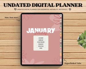 Undated Goodnotes Planner Monthly Digital Planner Goodnotes Template iPad Planner Digital Journal Pdf Goodnotes Stickers Boho Simple