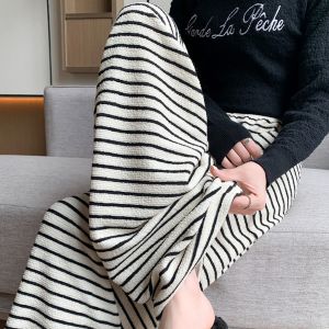Quần Dài Ống Rộng Kẻ Sọc Cho Bà Bầu Quần Dài Thường Ngày Thoải Mái Rộng Rãi Cạp Cao Mùa Thu Đông Quần Lót Cỡ Lớn