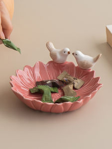Creative Ceramic Dessert Plate Sunflower Bird Home Storage Bowl Fruit Dessert Tea Time Cute Baking Dish Porcelain Decorative Basin