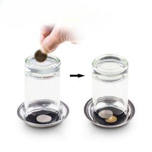 1 Pieces Coin Penetration Magic Tricks Quality Stretch Coins Thru Glass Cup Bottom Into Cup Black Hole Magic Props Illusion
