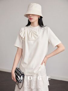 Elegant and Stylish Bow Decorated Round Neck Short Sleeve T-Shirt