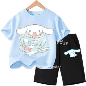52TOYS | Cute Cartoon Cinnamoroll Printed Kids T-Shirt Set Soft Comfortable Summer Casual Clothing for 2-12 Year Boys Girls Shirt Suit