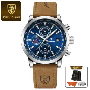 POEDAGAR Chính Hãng Đồng hồ nam dây da lịch dạ quang không thấm nước 932