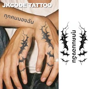 รอยสักสมุนไพรสไตล์ร็อคสุดเท่สำหรับผู้ชายและผู้หญิง ลายรอยสักหนามป่าสำหรับมือ คอ และนิ้ว ติดทนนาน กันน้ำได้ 15 วัน