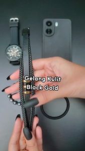 Gelang Kulit Pria Black Gold Stainless Steel Premium Quality GGKSBG