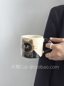 Ceramic Cat Head Mugs Ins Style Cartoon Print Couple Cups Water Bottles with Lids Gift for Girlfriend Or Best Friend