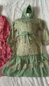 Dress Anak Perempuan Motif Floral Elastis dengan Kerah Renda untuk 0-12 Tahun - Nyaman & Stylish