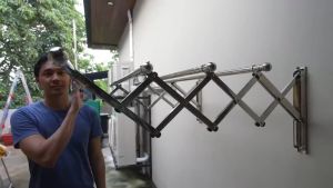 YOYOU 1M-2M 3/4/5 Bar Stainless Steel Retractable Wall Mounted Clothes Hanger | Ampaian Baju | Outdoor Hanger | Retractable Drying Rack |