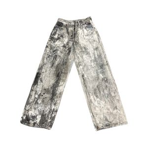 American AC Style New 3D Digital Camouflage Splashed Ink Print Worn Low Waist Wide Leg Mens Jeans Long Pants Casual Jeans