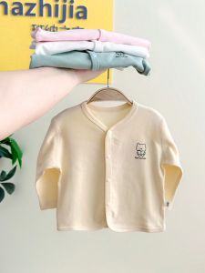 Newborn Pure Cotton Baby Clothes Spring and Autumn Wear Boneless Cardigan Baby Open Button Base Shirt Infant Long-Sleeved T-shirt