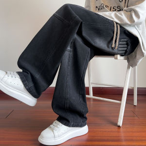 Original Color Mens Jeans Loose Straight Leg Washed Denim Pants Vintage Style Casual Trousers for Teen Boys Spring Autumn
