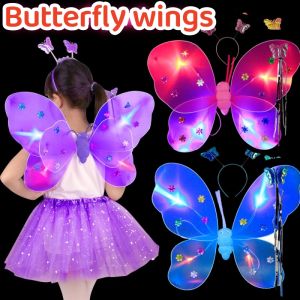 3Pcs/Set Girl Glowing Butterfly Costume for Kids Party Wings Fairy Halloween Costume Birthday Set