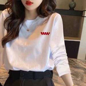 White Pure Cotton Long Sleeve T-Shirt Womens Fashion Inner Wear Fleece Lined Base Shirt Spring Autumn Single Wear