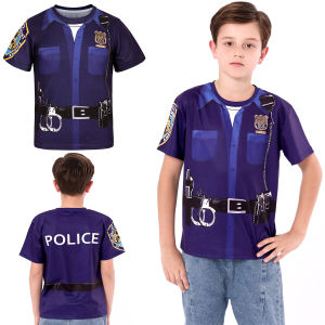 เสื้อยืดสำหรับเด็กผู้ชายเครื่องแต่งกายตำรวจธีมฮาโลวีนเสื้อผ้าสำหรับงานปาร์ตี้เด็กเสื้อถ่ายภาพวันเกิดพิมพ์ลายดัลเมเชี่ยนสัตว์วันอาชีพก่อนวัยเรียนเสื้อยืดคอกลมชายหาดแขนสั้น