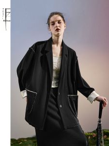 High-Quality Black Loose Casual Double-Knit Suit Jacket