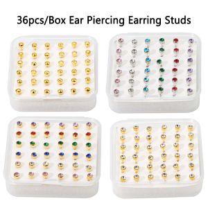 36pcs/Box Ear Piercing Earring Studs-Fashion Alloy Ear Studs Piercing  Jewelry