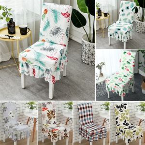 Skirt Style Stretch Print Chair Cover Elastic Spandex Modern Chair Seat Covers For Kitchen/Dining Room