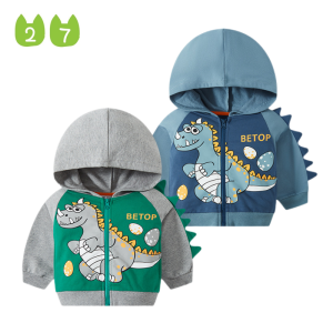 Boys Three-Dimensional Dinosaur Outerwear Baby Boys Hood Zip-up Shirt Childrens Hoodie Terry Childrens Top Spring and Autumn
