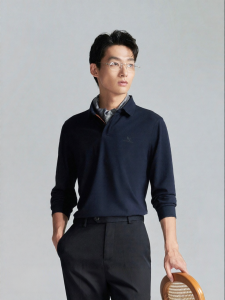 Mens Business Casual Long Sleeve Polo Shirt Collar