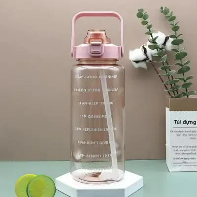Bình Nước Di Động 2000ml Dành Cho Nữ Có Ống Hút Cốc Thể Thao Đạp Xe Bình Đựng Nước Có Vạch Chia Thời Gian Bình Nước Lạnh Mùa Hè