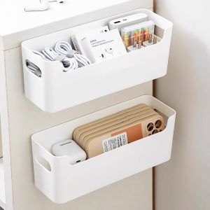Wall-Mounted Remote Control Storage Box Phone Charging Stand TV Air Conditioner Data Cable Organizer Bedside Rack Plastic Material