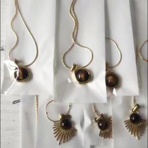 1 PCS Stainless Steel Brown Tiger Eye Stone Pendant Necklace for Women Men Vintage Fine Sweater Chain Jewelry Accessories 2024